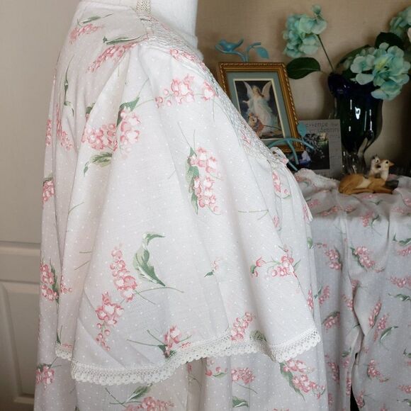 CUTE Vintage JC Penny White Lace Pink Floral Pajamas womens size M/L - Picture 5 of 12